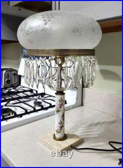 Vintage Hand Painted Roses Domed Glass Table Lamp