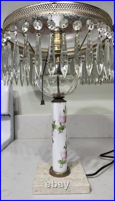 Vintage Hand Painted Roses Domed Glass Table Lamp