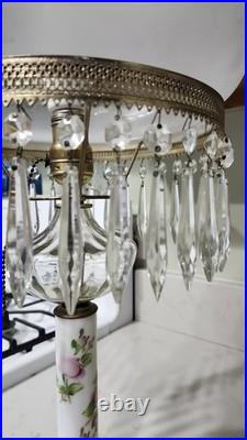 Vintage Hand Painted Roses Domed Glass Table Lamp