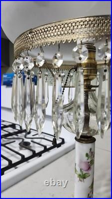 Vintage Hand Painted Roses Domed Glass Table Lamp