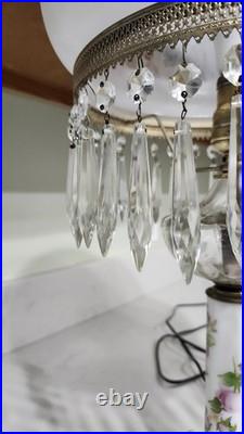 Vintage Hand Painted Roses Domed Glass Table Lamp