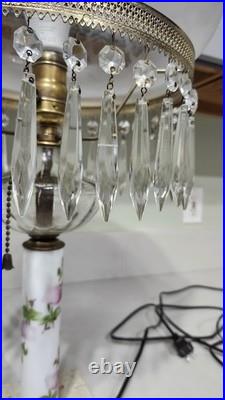 Vintage Hand Painted Roses Domed Glass Table Lamp