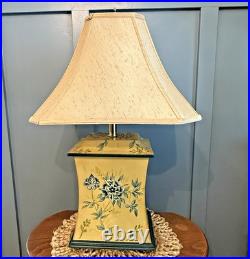 Vintage Hand Painted Wood Cottage Floral Table Lamp Silk Shade English Country
