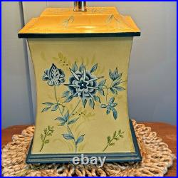 Vintage Hand Painted Wood Cottage Floral Table Lamp Silk Shade English Country