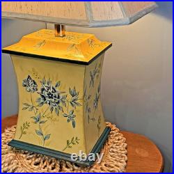 Vintage Hand Painted Wood Cottage Floral Table Lamp Silk Shade English Country