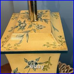 Vintage Hand Painted Wood Cottage Floral Table Lamp Silk Shade English Country