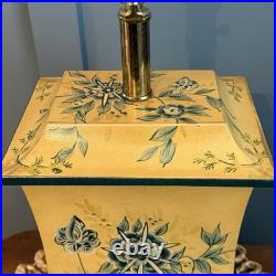 Vintage Hand Painted Wood Cottage Floral Table Lamp Silk Shade English Country