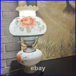 Vintage Hand-painted Flowers Double Globe Hurricane Table Lamp. Rose And Leafs