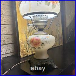 Vintage Hand-painted Flowers Double Globe Hurricane Table Lamp. Rose And Leafs