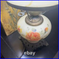 Vintage Hand-painted Flowers Double Globe Hurricane Table Lamp. Rose And Leafs