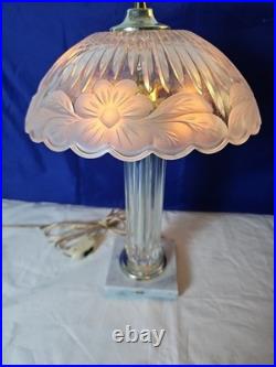 Vintage Heavy Crystal Shade-Crystal Tower- Marble Base-Brass Accent Table Lamp