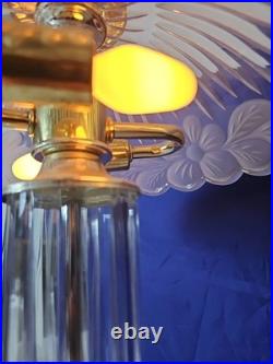 Vintage Heavy Crystal Shade-Crystal Tower- Marble Base-Brass Accent Table Lamp