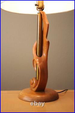 Vintage Heifetz Flame Figural Wood Table Lamp! Epic Modern Art Oak 1950s MCM