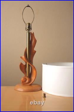 Vintage Heifetz Flame Figural Wood Table Lamp! Epic Modern Art Oak 1950s MCM