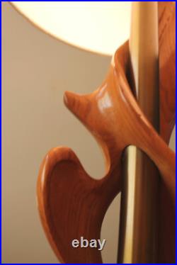 Vintage Heifetz Flame Figural Wood Table Lamp! Epic Modern Art Oak 1950s MCM