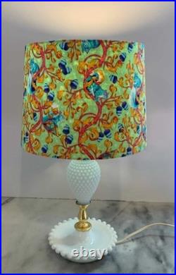 Vintage Hobnail Milk Glass Table Lamp With Handcrafted Tula Pink Squirrel Shade
