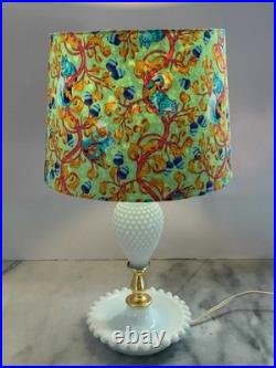 Vintage Hobnail Milk Glass Table Lamp With Handcrafted Tula Pink Squirrel Shade