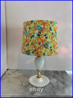 Vintage Hobnail Milk Glass Table Lamp With Handcrafted Tula Pink Squirrel Shade