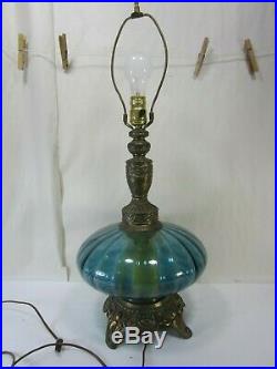 Vintage Hollywood Regency Blue Glass Table Lamp