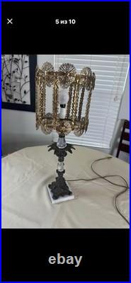 Vintage Hollywood Regency BrassCrystal Table Lamp Filigree Shade Marble Base STA Vintage Hollywood Regency BrassCrystal Table Lamp Filigree Shade Marble Base STA