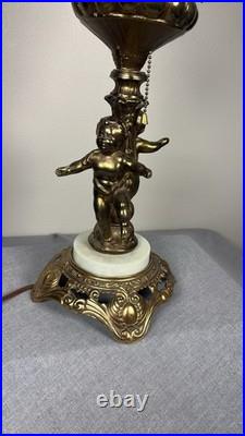 Vintage Hollywood Regency Brass Cherub Table Lamp Cut Glass Globe Marble Base Vintage Hollywood Regency Brass Cherub Table Lamp Cut Glass Globe Marble Base