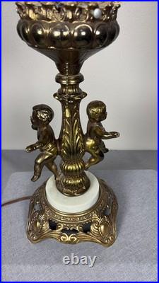 Vintage Hollywood Regency Brass Cherub Table Lamp Cut Glass Globe Marble Base Vintage Hollywood Regency Brass Cherub Table Lamp Cut Glass Globe Marble Base