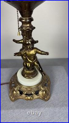 Vintage Hollywood Regency Brass Cherub Table Lamp Cut Glass Globe Marble Base Vintage Hollywood Regency Brass Cherub Table Lamp Cut Glass Globe Marble Base