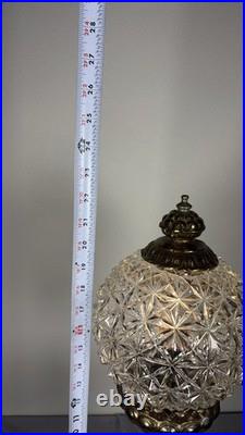 Vintage Hollywood Regency Brass Cherub Table Lamp Cut Glass Globe Marble Base