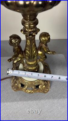 Vintage Hollywood Regency Brass Cherub Table Lamp Cut Glass Globe Marble Base Vintage Hollywood Regency Brass Cherub Table Lamp Cut Glass Globe Marble Base