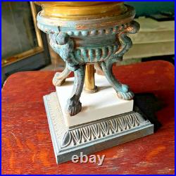 Vintage Hollywood Regency Cherub Table Lamp with Amber Glass Urn & Pleated Shade