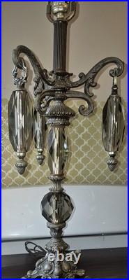 Vintage Hollywood Regency Crystal & Metal Table Lamp Marble Base -ITALY