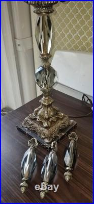 Vintage Hollywood Regency Crystal & Metal Table Lamp Marble Base -ITALY