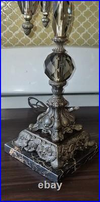 Vintage Hollywood Regency Crystal & Metal Table Lamp Marble Base -ITALY