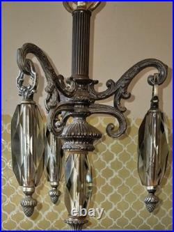 Vintage Hollywood Regency Crystal & Metal Table Lamp Marble Base -ITALY