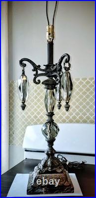 Vintage Hollywood Regency Crystal & Metal Table Lamp Marble Base -ITALY