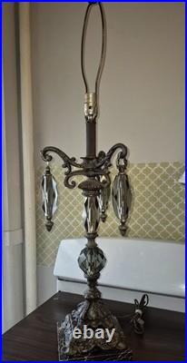 Vintage Hollywood Regency Crystal & Metal Table Lamp Marble Base -ITALY