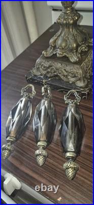 Vintage Hollywood Regency Crystal & Metal Table Lamp Marble Base -ITALY