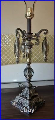 Vintage Hollywood Regency Crystal & Metal Table Lamp Marble Base -ITALY