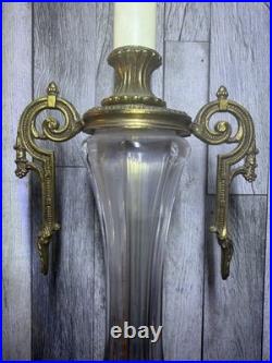 Vintage Hollywood Regency Cut Glass Table Lamp Ornate Brass Base Harp Finial 25