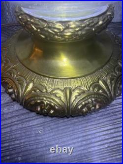 Vintage Hollywood Regency Cut Glass Table Lamp Ornate Brass Base Harp Finial 25