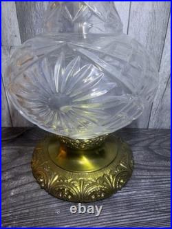 Vintage Hollywood Regency Cut Glass Table Lamp Ornate Brass Base Harp Finial 25