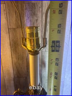 Vintage Hollywood Regency Cut Glass Table Lamp Ornate Brass Base Harp Finial 25