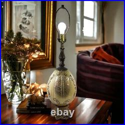 Vintage Hollywood Regency Egg Oval base Cream Gold Glass Texture Table Lamp