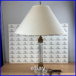 Vintage Hollywood Regency Fluted Glass and Brass Column Table Lamps Pair 33