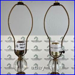 Vintage Hollywood Regency Fluted Glass and Brass Column Table Lamps Pair 33