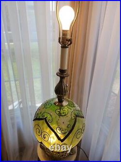 Vintage Hollywood Regency Green Glass & Brass Table Lamp. Chicago P No. 522