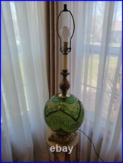 Vintage Hollywood Regency Green Glass & Brass Table Lamp. Chicago P No. 522