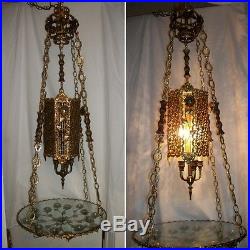 Vintage Hollywood Regency Hanging Table Lamp 1960s Chandelier Swag Light Fixture