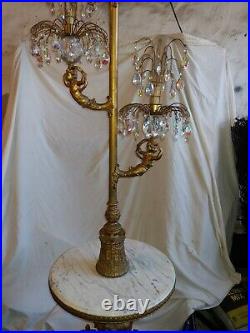 Vintage Hollywood Regency L&L Cherub Floor Lamp With Marble Table