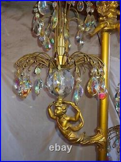 Vintage Hollywood Regency L&L Cherub Floor Lamp With Marble Table